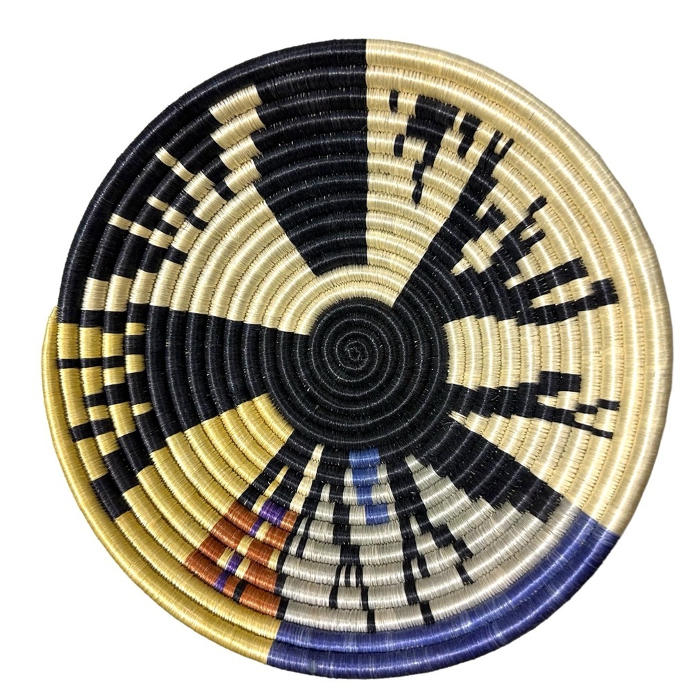 Set of 2 Handmade Rwandan Artist African Vibrant Heavy Fiber Coil Bowls 12” & 8” - Picture 3 of 16